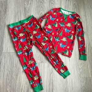 Christmas PJs Long Sleeve Pants Set Red Green Dinosaurs Size M